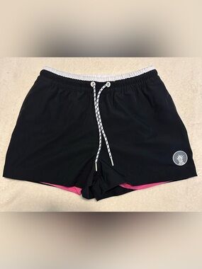 NWOT Chubbies 2-in-1 Liner Swim Trunks Black White Pink 4" inseam Men's XS